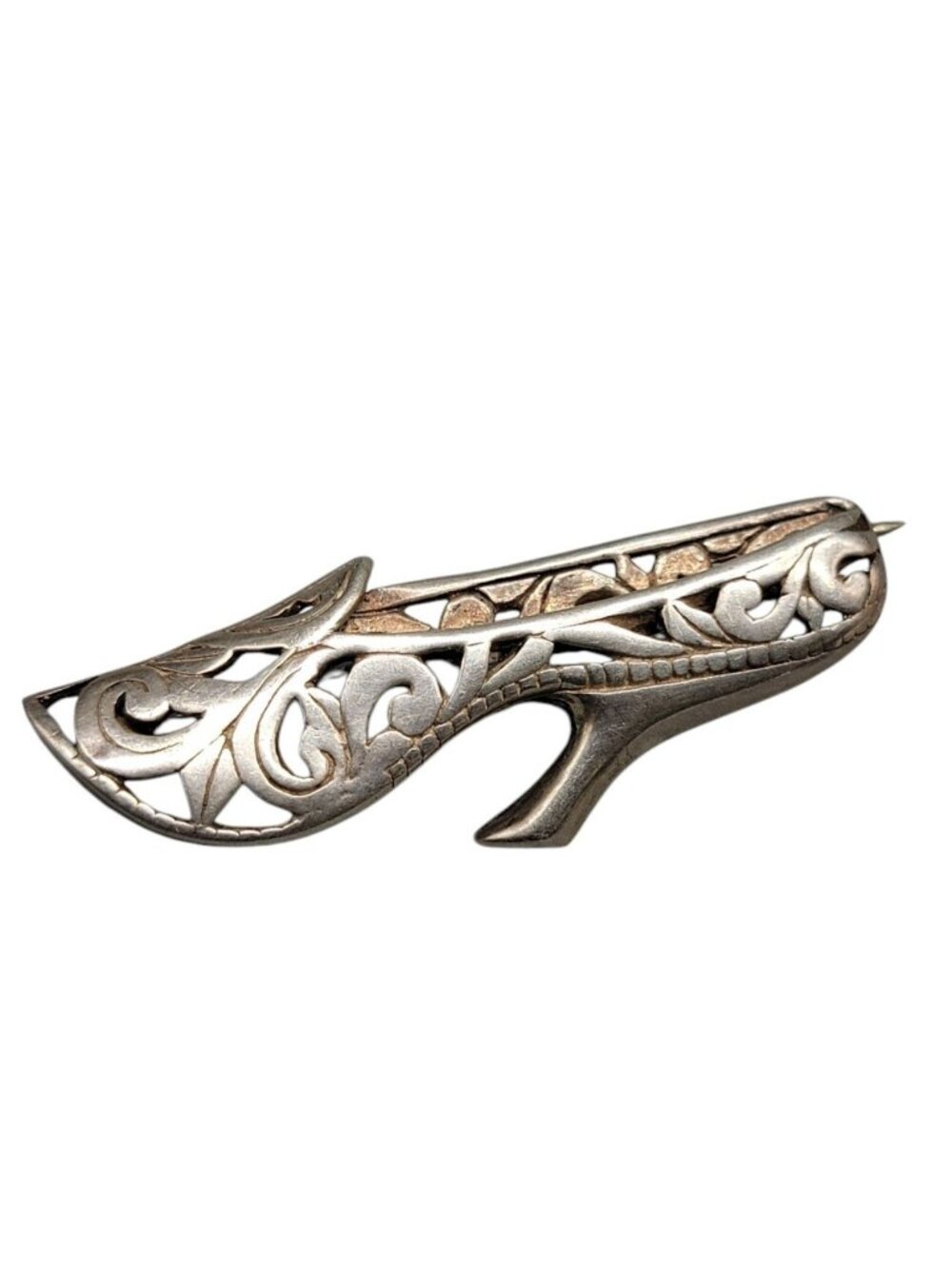 Jezlaine Sterling Silver Vintage High Heel Brooch Open 925 Metal Work 1940s - Picture 8 of 9